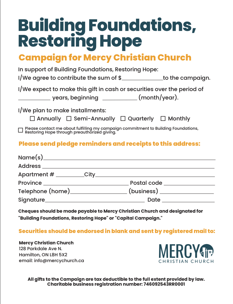Mercy Church Building Campaign Pledge Form